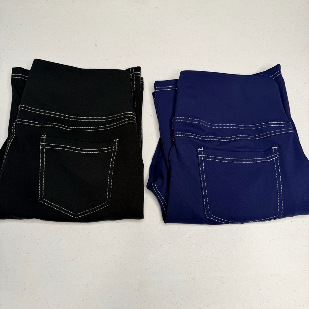 Two Pairs of Women's Flare Yoga/Jeans with Contrast White Stitching Blue/Black - Picture 16 of 16